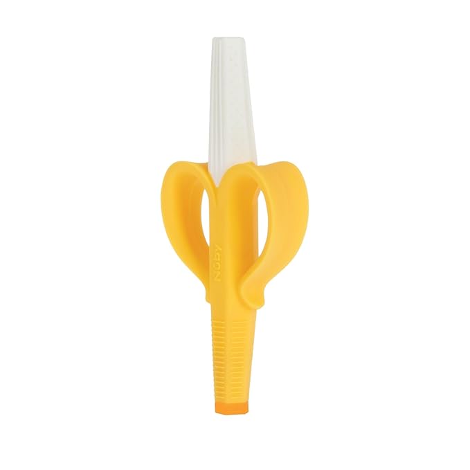 Nuby Banana Hollow Tube Silicone Teething Toy - Gum Massaging Baby Teething Relief Toy for 3+ Months