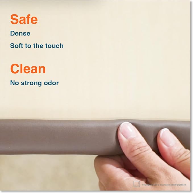 Roving Cove HeftyFit Edge Protector for Baby Proofing (12ft Large Edge Only), Heavy-Duty Soft Rubber Foam Furniture Edge Bumper Guard, Desk Edge Cushion, Wall Corner Covers, 3M Adhesive, Coffee Brown
