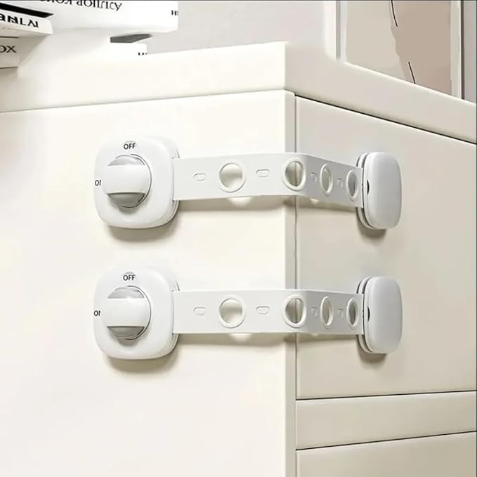 White Baby Proof Cabinet Locks - No Drill Safety Latches for Oven, Dishwasher & Drawers, Adjustable 2-15cm,childproofing safety equipment 3M Adhesive - Rental Friendly (White 2Pack)