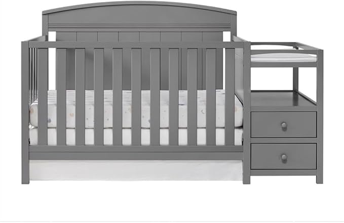 Pemberly Row Wood Crib and Changer Combo in Dove Gray Finish