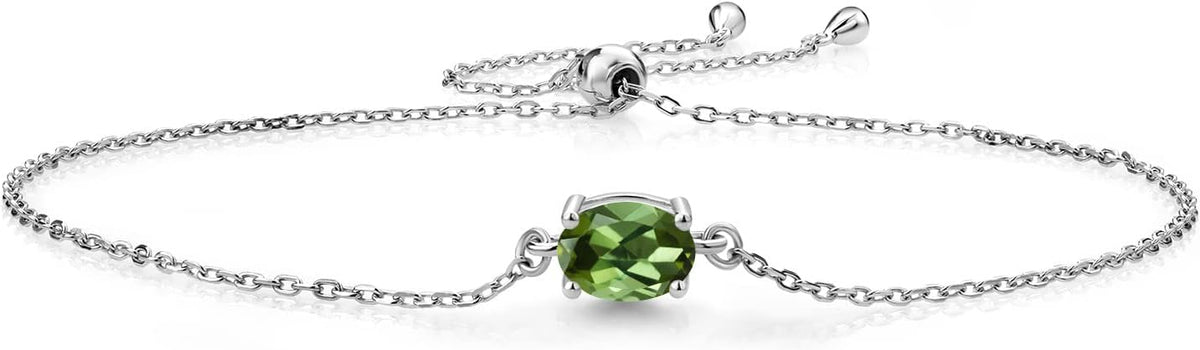 Gem Stone King 7X5MM Oval Gemstone Birthstone Solitaire Bracelet For Women | 925 Sterling Silver | Adjustable Bolo Bracelet For Women | Fine Jewelry Gifts for Her Mom Wife