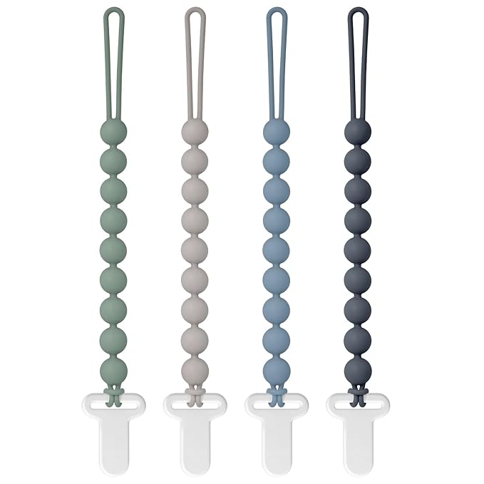 Pacifier Clips Silicone, 4-Pack Pacifier Holder Clip with Stylish Round Design, 100% Food Grade Silicone, Safe Essentials for Newborns Baby Boys and Girls