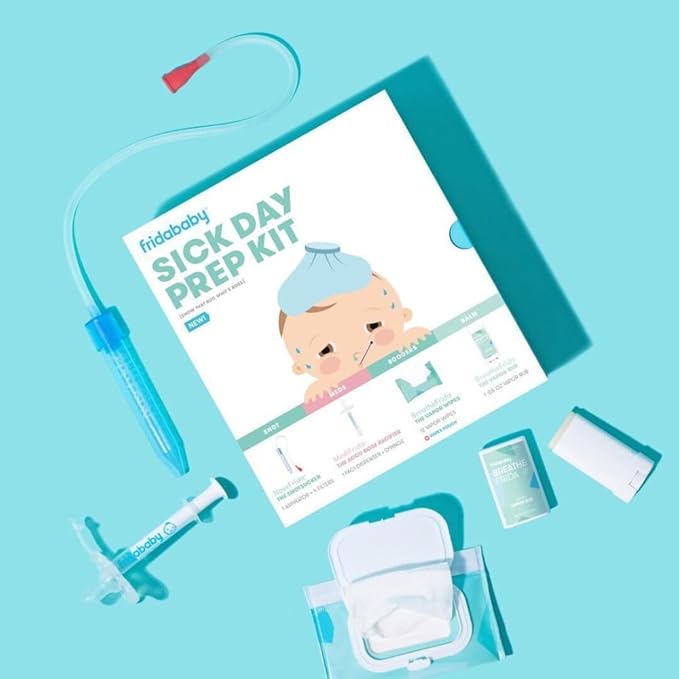 Frida Baby Sick Day Prep Kit- Include NoseFrida Nasal Aspirator/MediFrida Pacifier Medicine Dispenser/Breathefrida Vapor Chest Rub + Snot Wipe/Soothe Stuffy Nose for Babies, 4 Count (Pack of 8)