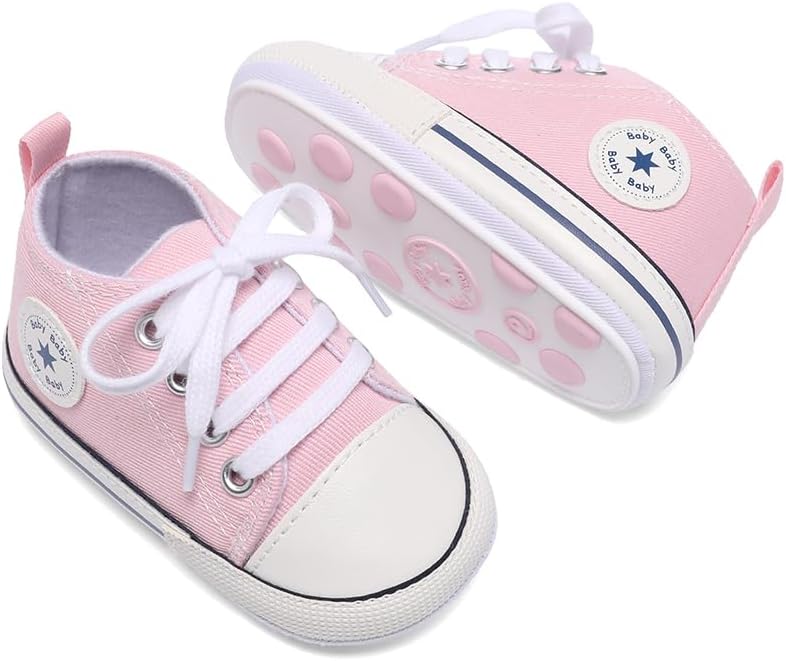Unisex Baby Girls Boys Canvas High-top Shoes, Newborn Infant Anti-Slip Soft Sole Frist Walking Breathable Sneakers