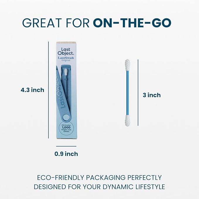 LastSwab® Reusable Cotton Swabs for Ear Cleaning - Sanitary Alternative to Single-Use Q Tips - Easy to Clean - Comes with a Convenient Travel Case Holder - Blue