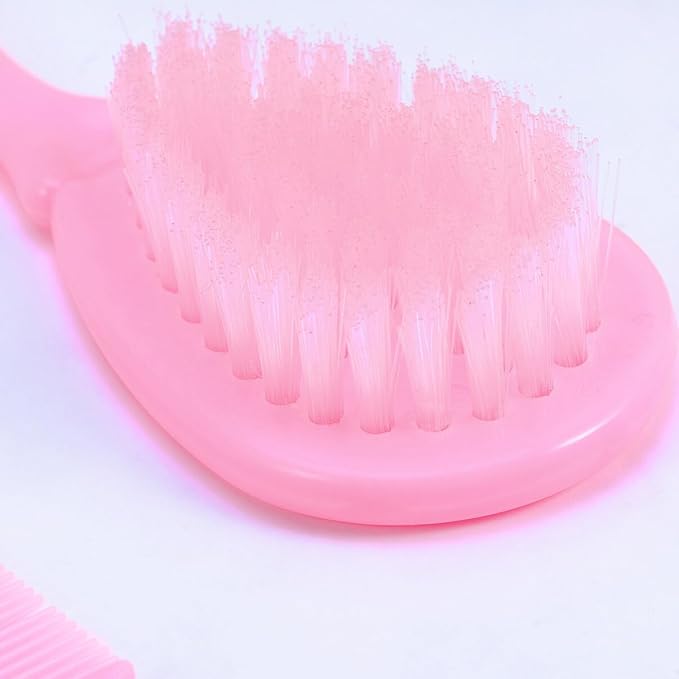 HEALLILY Baby Brush and Comb Set for Newborns and Toddlers Gentle Scalp Massage with Rounded Teeth Anti-Static Pink Baby Hair Washing Comb Soft Grooming Kit for Infant Hair Care