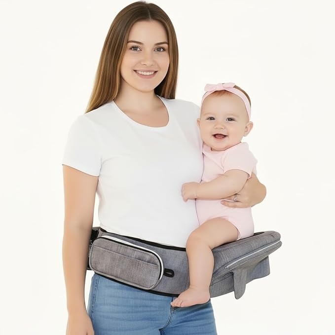 8-in-1 Toddler Hip Carrier for Baby with Extender, Certified Multi Position Baby Hip Carrier Seat for Newborns, Upto 45 Lbs Baby Side Carrier with Safety Buckles, Non-Slip Seat, Storage Pocket, Gray