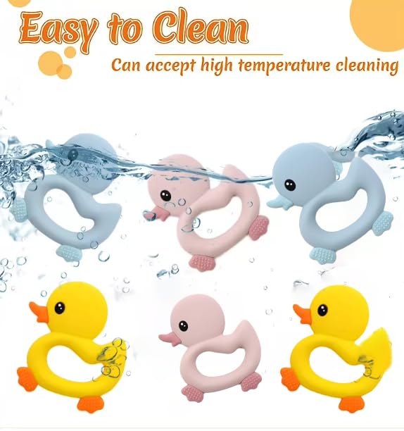 [BabyBite] Baby Teething Toys Cute Duck Teether for Sensory and Developmental Play for Baby and Toddler 100% BPA Free Food Grade Silicone (Blue)