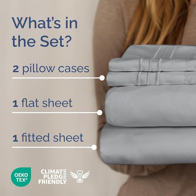 Full XL Size 4 Piece Sheet Set - Comfy Breathable & Cooling Bed Sheets Set - Hotel Luxury Bedding for Women, Men, Kids, Teens, Boys & Girls - Deep Pockets, Soft, Wrinkle Free - Oeko-Tex - Steel Blue