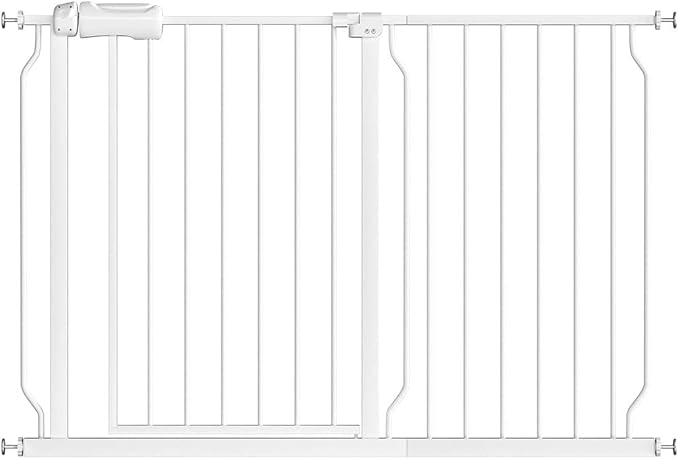 Fairy Baby 43.5-48 Inch Wide Easy Step Safety Gates for Doorways, Extra Wide Pet Gate for Dogs Puppy, Pressure Mounted No Drill Auto Close Baby Gates, Adjustable Metal, White