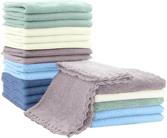 20 Pack 10x10 Inches Microfiber Coral Fleece Baby Washcloths,Extra Absorbent,Soft Wash Clothes,Bath Face Towel for Newborn,Infant and Toddlers (Muticolor)