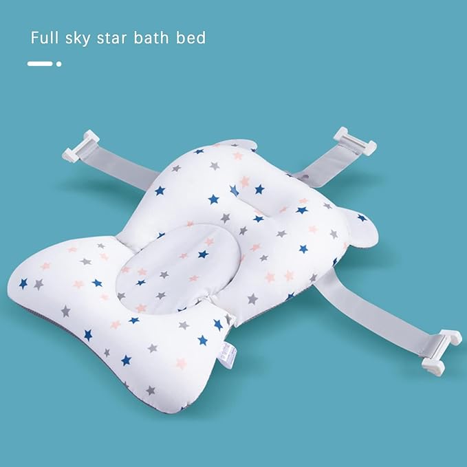 Baby Bath Cushion Pad Newborn Bathtub Mat Infant Bath Supporter Net Baby Bathtub Pillow Non-Slip Floating Bathing Tub Seat (White Star, 28cm*43cm*26cm)