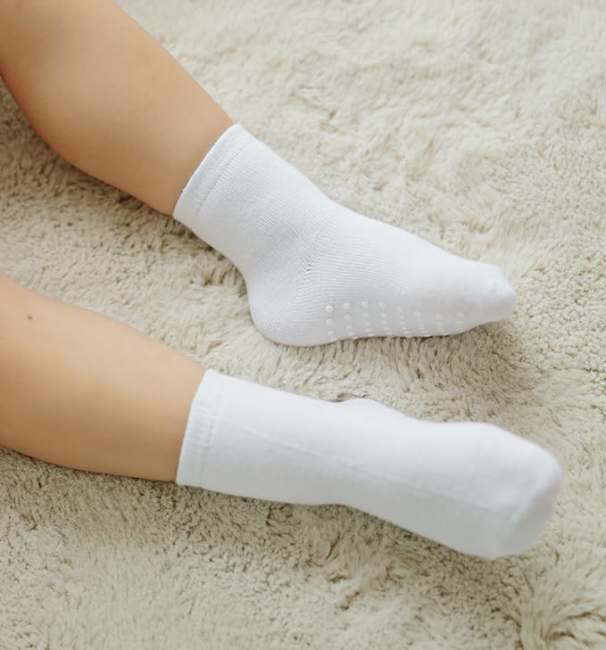 JAKIDAR 12 Pack Baby Toddler Socks Non Slip Grip Cotton Crew Socks for Boys Girls Infants Kids