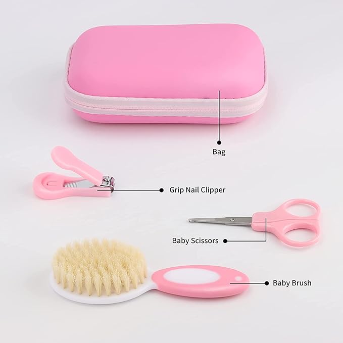 Baby Healthcare and Grooming Kit, Baby Safety Set Newborn Nursery Health Care Set with Hair Brush Scale Measuring Spoon Nail Clippers (Pink 17 in 1)