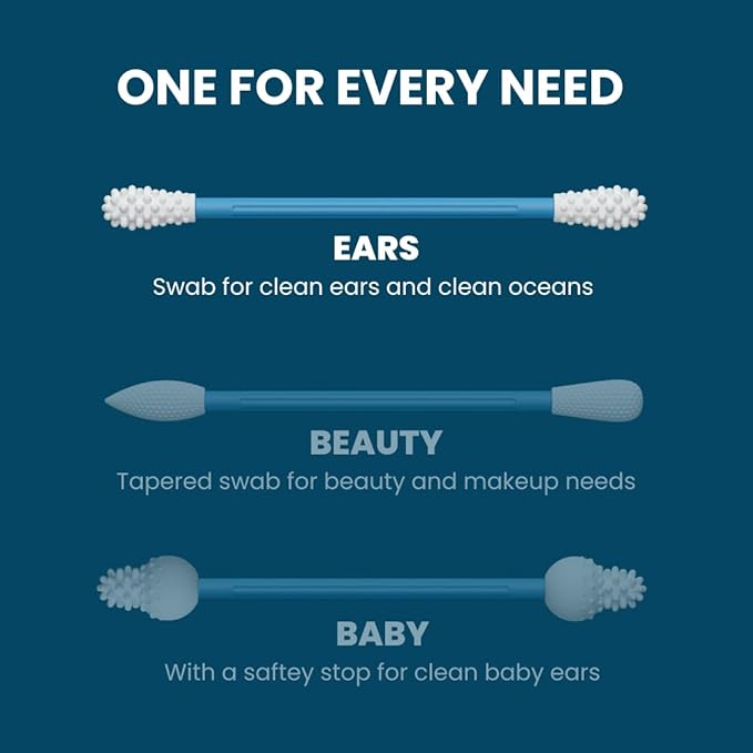 LastSwab® Reusable Cotton Swabs for Ear Cleaning - Sanitary Alternative to Single-Use Q Tips - Easy to Clean - Comes with a Convenient Travel Case Holder - Blue