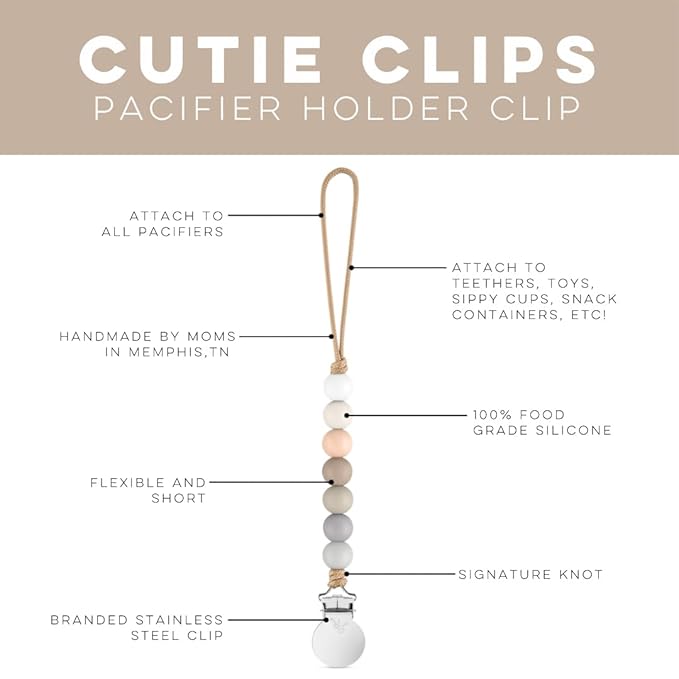 Ryan & Rose Pacifier Clip Georgia - Silicone Pacifier Clip Baby boy Baby Girl Binky paci Clip Baby Pacifier Holder binkie Clip Binky Clips Newborn Baby Care Baby Pacifier Clip (Linen)