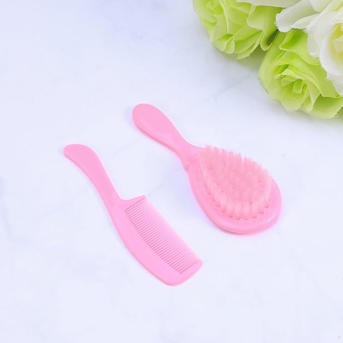 HEALLILY Baby Brush and Comb Set for Newborns and Toddlers Gentle Scalp Massage with Rounded Teeth Anti-Static Pink Baby Hair Washing Comb Soft Grooming Kit for Infant Hair Care