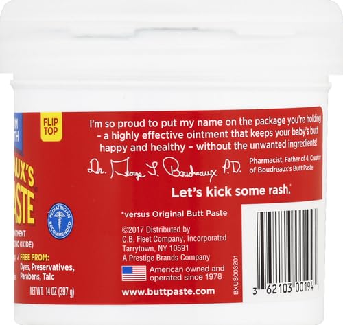Boudreaux's Butt Paste Maximum Strength Diaper Rash Cream,Ointment for Baby,14 oz Flip-Top Jar,(Pack of 3)