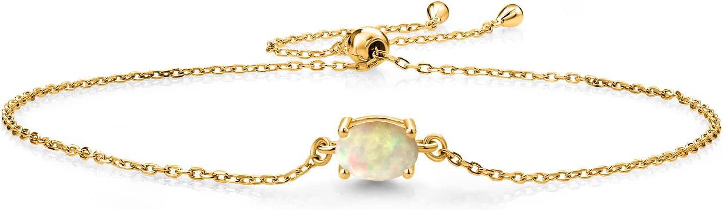 Gem Stone King 7X5MM Oval Gemstone Birthstone Solitaire Bracelet For Women | 925 Sterling Silver | Adjustable Bolo Bracelet For Women | Fine Jewelry Gifts for Her Mom Wife