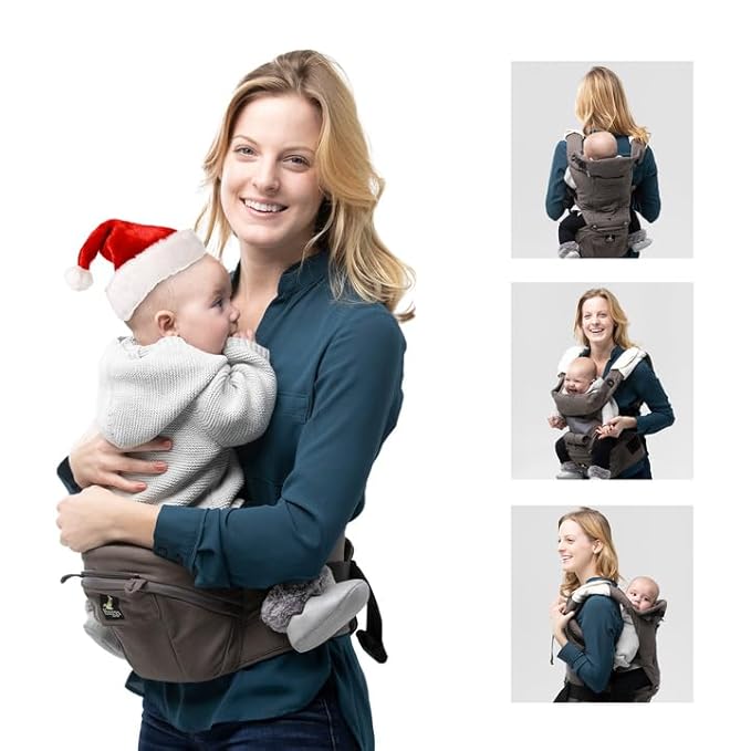 Abiie HUGGS 3-in-1 Baby Carrier with Hip Seat - Front Facing, Hip Hugger, Back Baby Carrier - Healthy Sitting (M) Position, 3 Mos.-Toddler - Buckle Type Closure - Approved by US Safety Standards