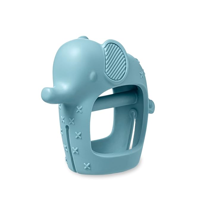 Itzy Ritzy Bitzy Grip Hand Teether - Silicone Teether for Babies - Developmental Teething Toy with Easy-to-Hold Hand Grip, Designed for Babies 3 Months & Up (Elephant)