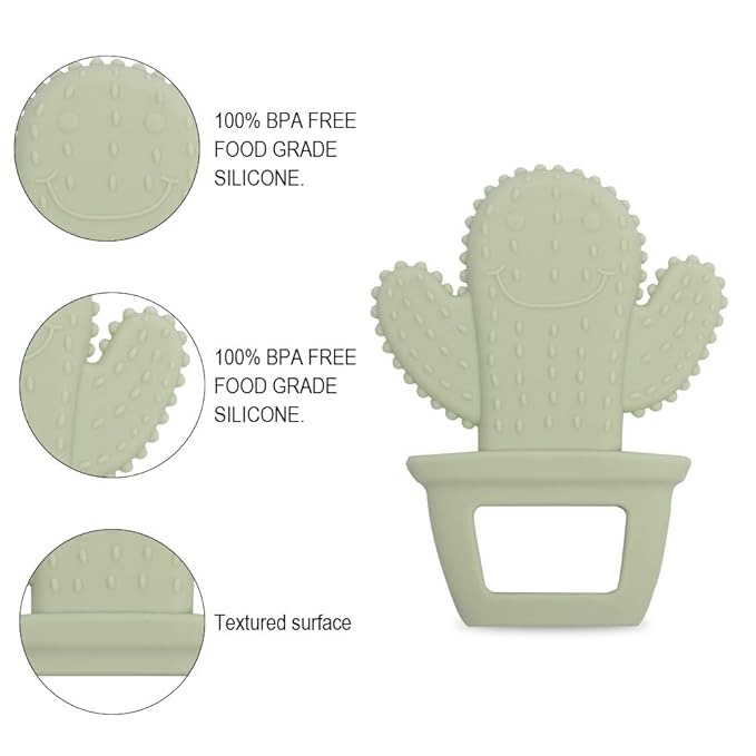 Baby Silicone Teether,Sensory Chew Toys,BPA Free Soft and Effective Infant Teething Pain Relief Toys,Freezer Safe,Food Grade Silicone,Best Shower Gift for Boys and Girls (Cactus)