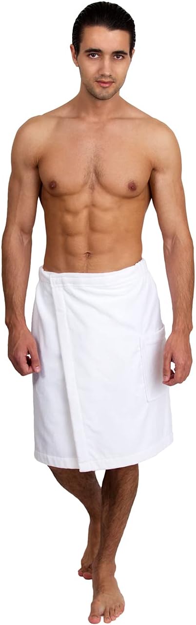 TowelSelections Mens Cotton Shower Wrap Adjustable Terry Velour Spa Bath Towel Wrap Sauna Gym Towels for Men