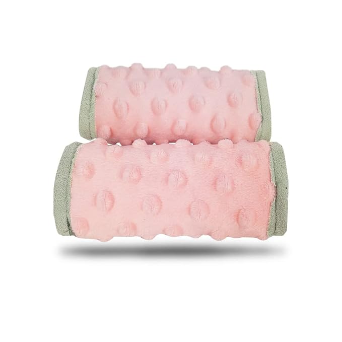 car seat Strap Cover for Baby, seat Belt Cover Cushion, Belt Pads fit Baby Carrier/Pushchair/Stroller, Cozy Peace Dotted Minky, Solid Pink