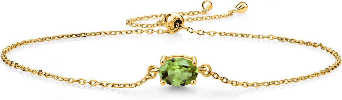 Gem Stone King 7X5MM Oval Gemstone Birthstone Solitaire Bracelet For Women | 925 Sterling Silver | Adjustable Bolo Bracelet For Women | Fine Jewelry Gifts for Her Mom Wife
