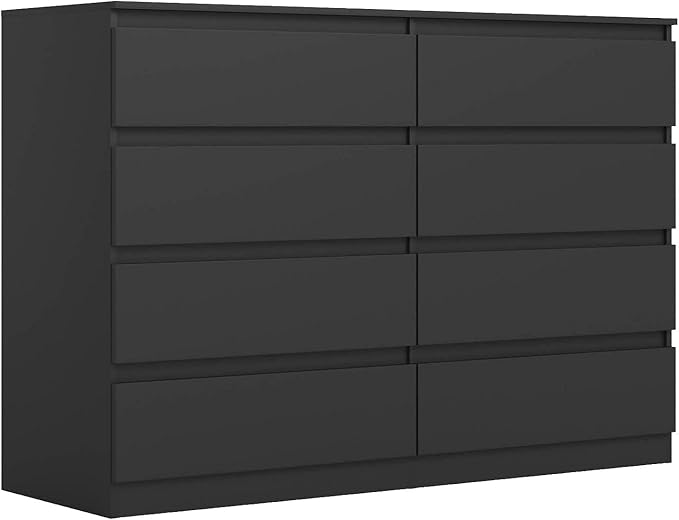Black 8 Drawer Dresser for Bedroom,Modern Large Dresser with Deep Drawer,Wide Storage Chest of Drawer, Bedroom Storage Furniture Drawers for Living Room