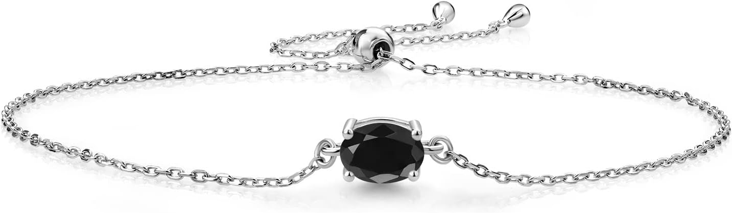 Gem Stone King 7X5MM Oval Gemstone Birthstone Solitaire Bracelet For Women | 925 Sterling Silver | Adjustable Bolo Bracelet For Women | Fine Jewelry Gifts for Her Mom Wife