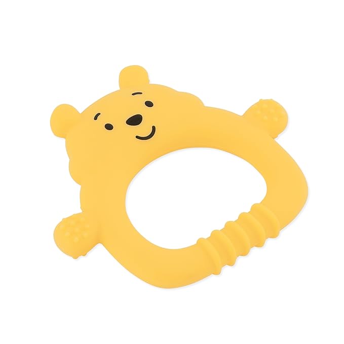 Bumkins Disney Baby Teething Freezer Toy Keys Rings, Soft Flexible Platinum Silicone Pacifier to Chew, Cool Teether Gum Relief, Essentials for Babies 3 Months, Freezable, Sensory, Winnie The Pooh