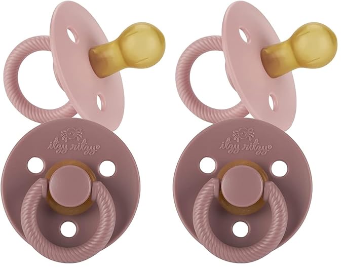 Itzy Ritzy Natural Rubber Newborn Pacifiers – Baby Pacifiers with Cherry-Shaped Nipple & Large Air Holes for Added Safety; Binkies in Blossom & Rosewood (Ages 0 – 6 Months) (Pack of 2)