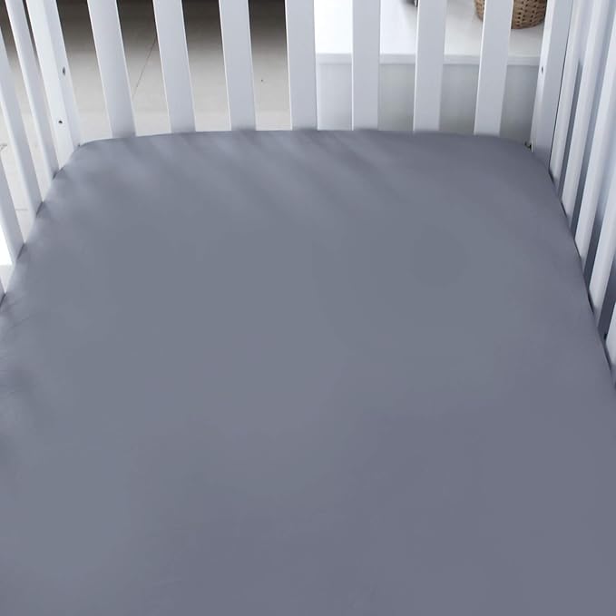 Biloban Crib Sheets Fitted for Boys, 4 Pack Crib Sheet Fits for Standard Crib Mattress, Neutral Toddler Bed Sheets Girl, Grey & Navy, 52”X 28”