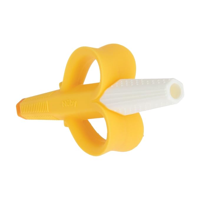 Nuby Banana Hollow Tube Silicone Teething Toy - Gum Massaging Baby Teething Relief Toy for 3+ Months