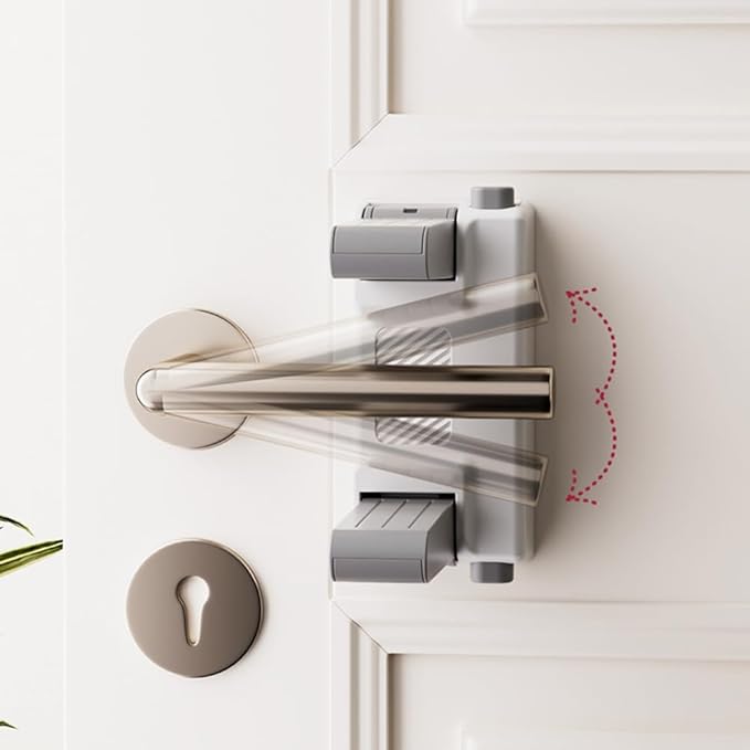 YEYA Upgrade Child Safety Door Handle Lock, White Universal Fit Lever Locks with Stong 3M Adhesive Backing, 1-Pack Toddler Proof Safety Locks for Indoor Doors, Dual-Button Security & Easy Installation