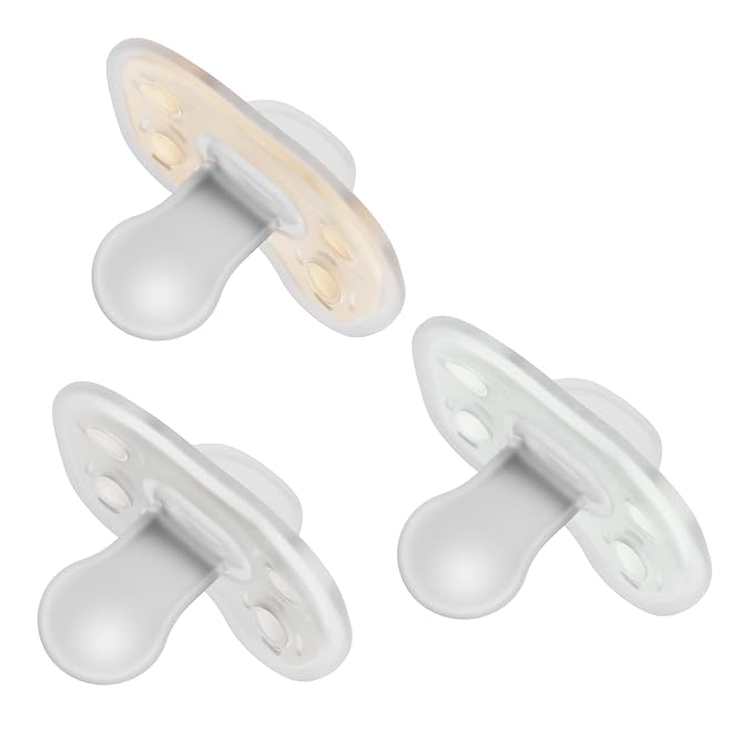 Dr. Brown's Advantage One-Piece Silicone Baby Pacifier, Fully Symmetrical Soother, Ecru/Gray/Green, 0-6m, BPA Free, 3 Pack
