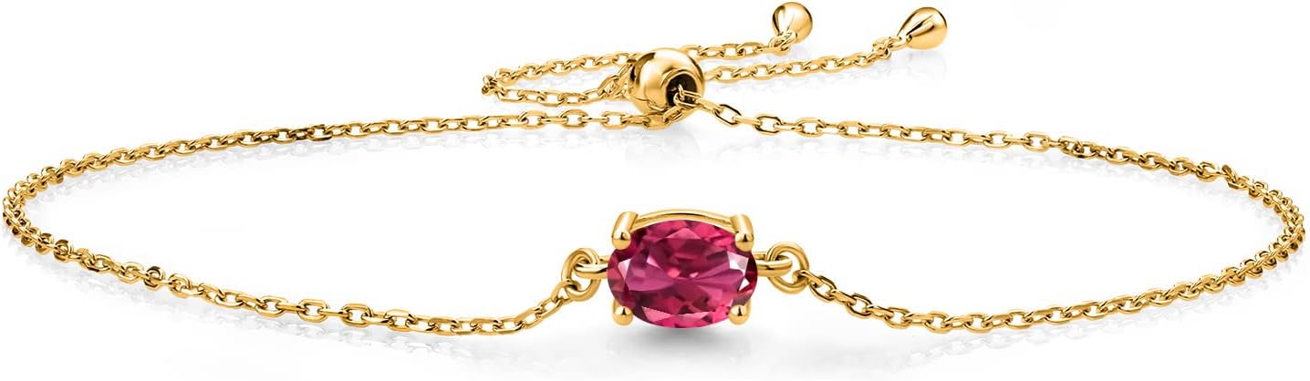 Gem Stone King 7X5MM Oval Gemstone Birthstone Solitaire Bracelet For Women | 925 Sterling Silver | Adjustable Bolo Bracelet For Women | Fine Jewelry Gifts for Her Mom Wife