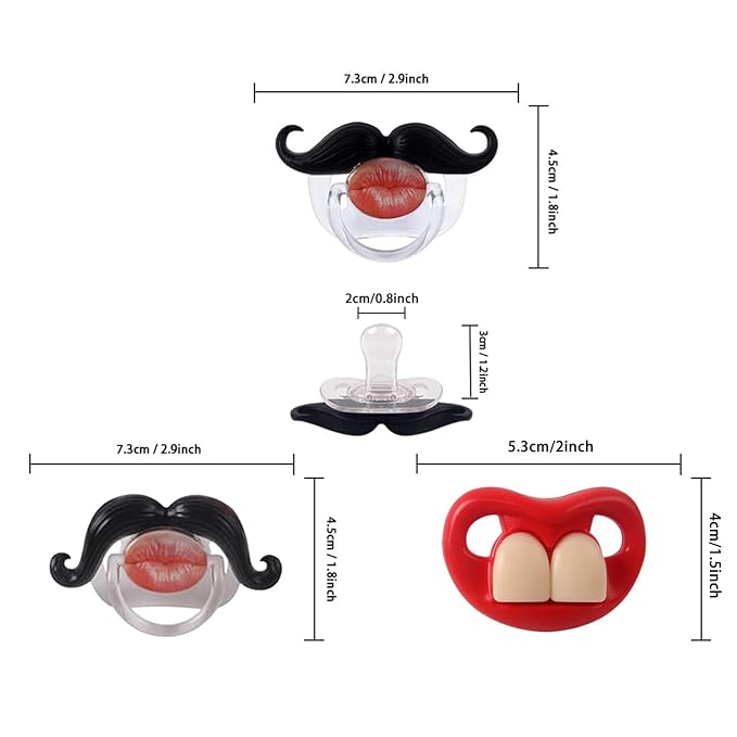 Funny Pacifiers for Babies,Newborn Pacifier,Funny Pcifiers for 0-6-12-18 Months, Mustache Pacifier,Teeth Binky,Gift Pacifiers for Boys and Girls (Colors-04)