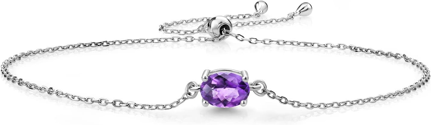 Gem Stone King 7X5MM Oval Gemstone Birthstone Solitaire Bracelet For Women | 925 Sterling Silver | Adjustable Bolo Bracelet For Women | Fine Jewelry Gifts for Her Mom Wife