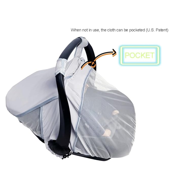 Baby car seat Cover with Mosquito net, 2 in 1 Infant carseat Sun Shade Cover and carseat Mosquito net, Grey