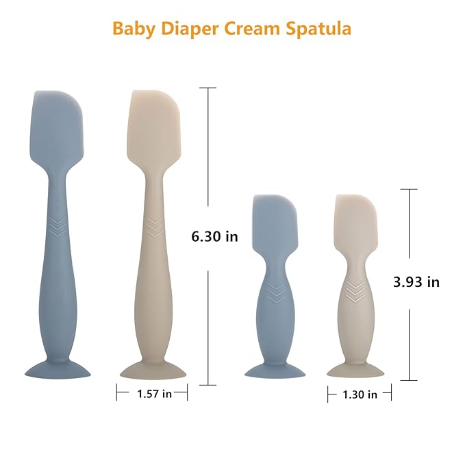 Baby Diaper Cream Spatula Applicator, 4 Pack Butt Paste Spatula Diaper Cream Brush for Newborn Baby, 2 Large and 2 Mini Sizes (Dark blue, gray)