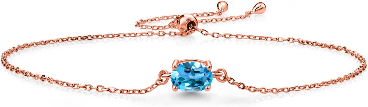 Gem Stone King 7X5MM Oval Gemstone Birthstone Solitaire Bracelet For Women | 925 Sterling Silver | Adjustable Bolo Bracelet For Women | Fine Jewelry Gifts for Her Mom Wife