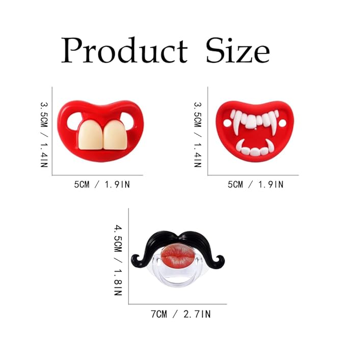 Funny Baby Pacifiers,Mustache Pacifiers for Babies 0-18 Months,Baby Teeth and Vampire Pacifier Funny Pacifiers for Boys and Girls BPA Free