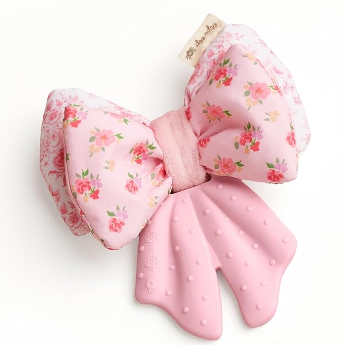 Itzy Ritzy Crinkle Teether Toy – Bow Teething Toy Includes Silicone, Velour & Crinkle Material – Features Multiple Textures for Teething Relief – Designed for Ages 3 Months and Up (Bow)