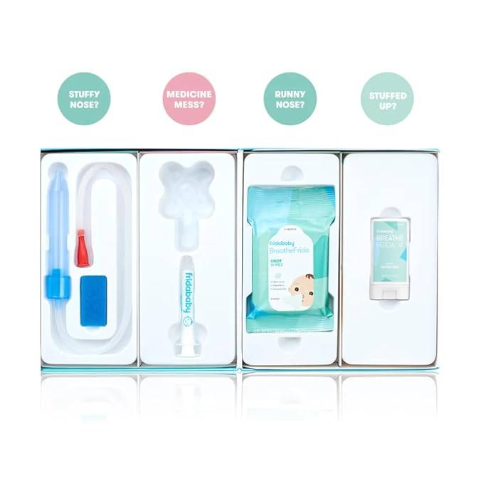 Frida Baby Sick Day Prep Kit- Include NoseFrida Nasal Aspirator/MediFrida Pacifier Medicine Dispenser/Breathefrida Vapor Chest Rub + Snot Wipe/Soothe Stuffy Nose for Babies, 4 Count (Pack of 8)