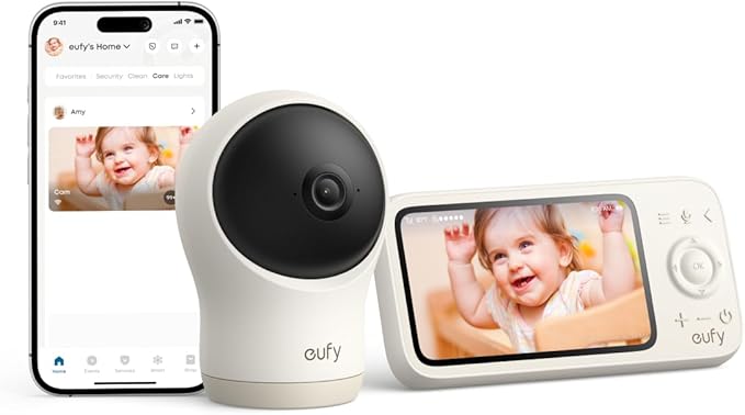 eufy Baby Monitor C10 with 2K HD Camera, 4.5" 480p Display, 4× Zoom, Pan-Tilt, Night Vision, Hybrid Wi-Fi & No Wi-Fi Connection, 12 H Battery, Motion, Cry, Noises, Temperature Alerts, 2-Way Talk, VOX