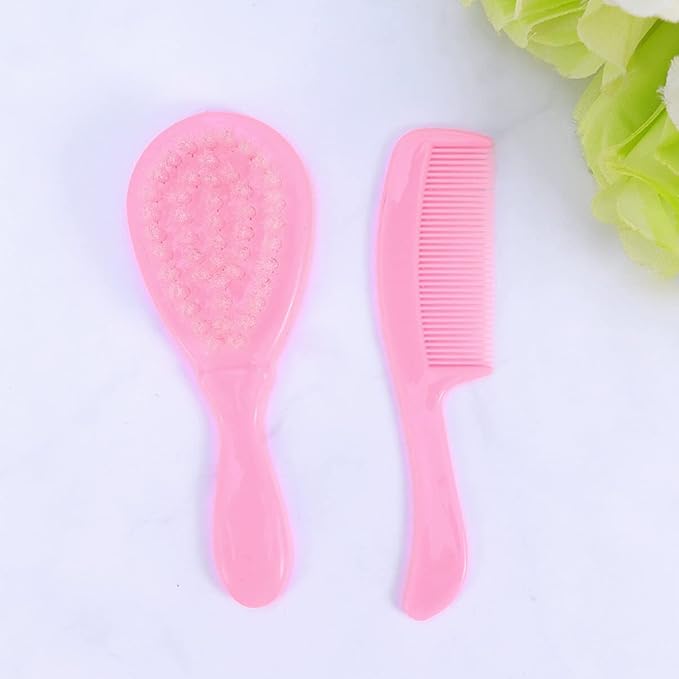 HEALLILY Baby Brush and Comb Set for Newborns and Toddlers Gentle Scalp Massage with Rounded Teeth Anti-Static Pink Baby Hair Washing Comb Soft Grooming Kit for Infant Hair Care