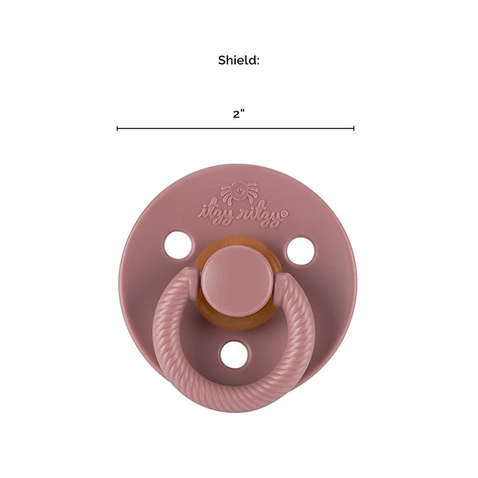 Itzy Ritzy Natural Rubber Newborn Pacifiers – Baby Pacifiers with Cherry-Shaped Nipple & Large Air Holes for Added Safety; Binkies in Blossom & Rosewood (Ages 0 – 6 Months) (Pack of 2)