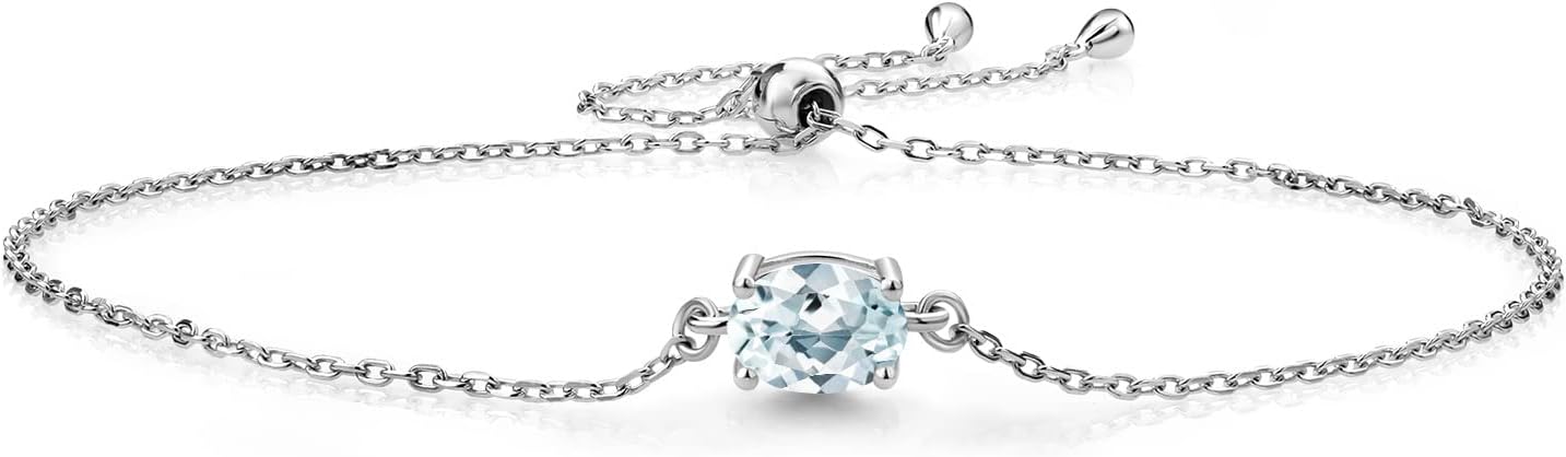 Gem Stone King 7X5MM Oval Gemstone Birthstone Solitaire Bracelet For Women | 925 Sterling Silver | Adjustable Bolo Bracelet For Women | Fine Jewelry Gifts for Her Mom Wife
